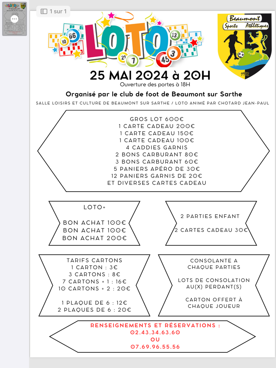 Prochain loto du BSA samedi 25 mai 2024 à 20H