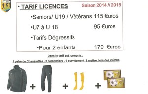 Tarif des Licences Saison 2014-2015