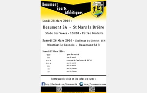 Agenda Sportif   26/27/28 Mars 2016
