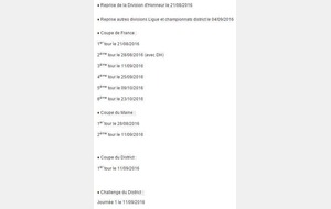 Calendrier saison 2016/2017
