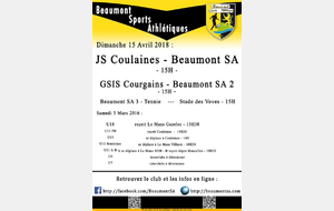 Agenda Sportif  :  14/ 15 Avril 2018