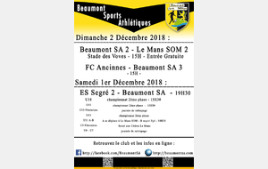 Agenda Sportif  :  1/2 Décembre 2018