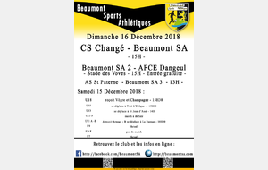 Agenda Sportif  :  15/16 Décembre 2018