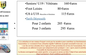 Tarif des licences saison 2022/2023 inchangé 