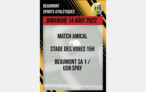 Match amical dimanche 14 août 2022 à 15H au stade des Voves.