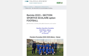 Rentrée 2023/2024 Section Sportive Scolaire option Football 