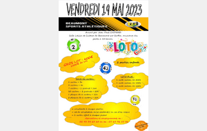 Prochain loto du Beaumont Sports Athlétiques vendredi 19 mai 2023 à 20H salle loisirs et culture de Beaumont.