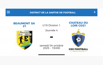 U18 contre Château du Loir samedi à 15H