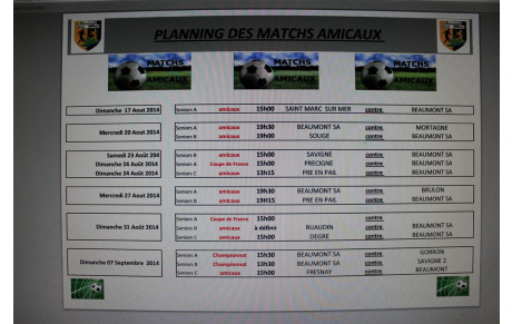 Planning des matchs amicaux