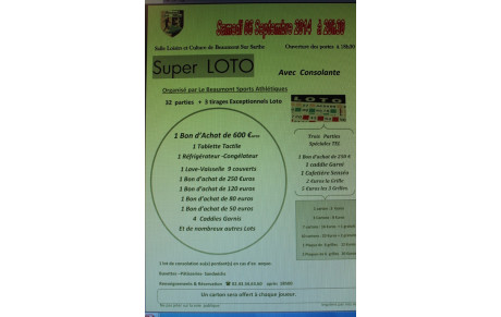 Super LOTO  Samedi 06 Septembre 2014 à 20H30