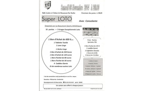 LOTO du BSA,  Samedi 08 Novembre 2014