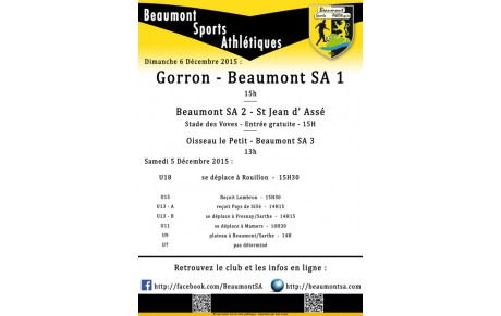 Agenda Sportif   5/6 Décembre 2015