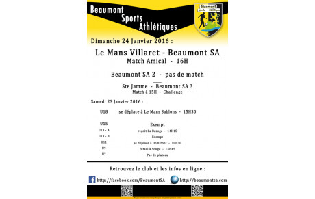 Agenda Sportif du 23/24 Janvier 2016