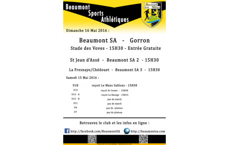 Agenda Sportif :    14-15 Mai 2016
