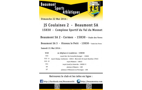 Agenda Sportif    21-22 Mai 2016