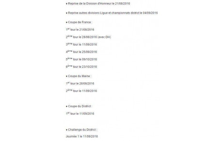 Calendrier saison 2016/2017
