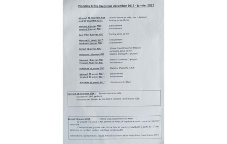 Planning de reprise hivernale pour les joueurs seniors 