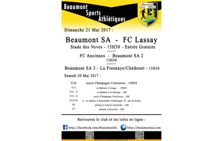 Agenda Sportif  :  20/21 Mai 2017