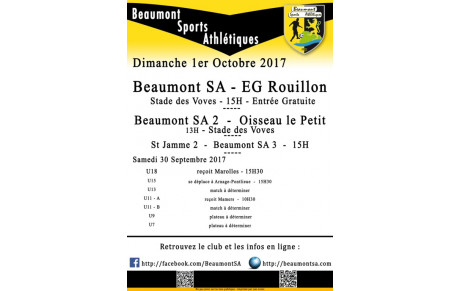 Agenda Sportif  :  01/10 &amp; 30/09  2017