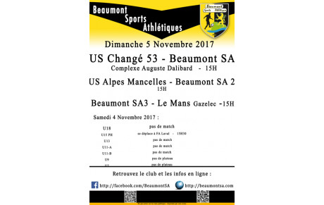 Agenda Sportif  :  4/5 Novembre 2017
