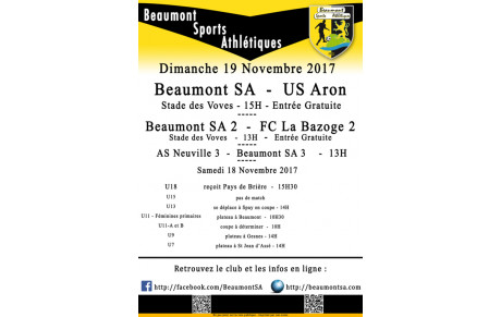 Agenda Sportif  :  18/19 Novembre 2017