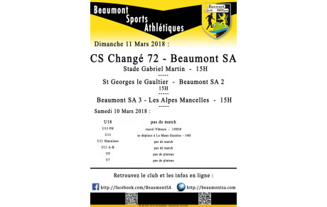 Agenda Sportif  :  10/11 Mars 2018