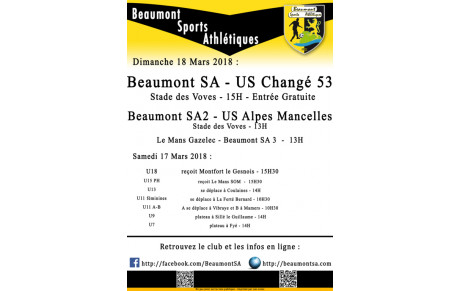 Agenda Sportif  :  17/18 Mars 2018
