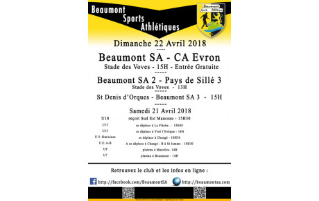 Agenda Sportif  :  21/22 Avril 2018
