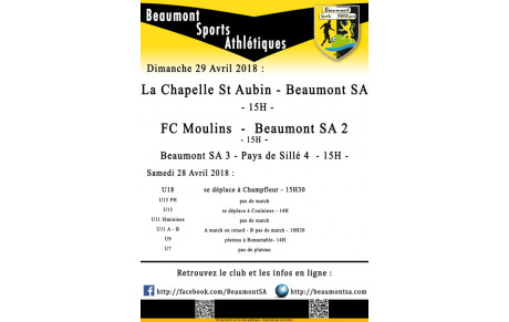 Agenda Sportif  :  28/29 Avril 2018