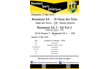 Agenda Sportif  :  12/13 Mai 2018