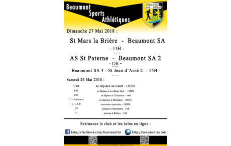 Agenda Sportif  :  26/27 Mai 2018