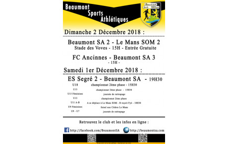 Agenda Sportif  :  1/2 Décembre 2018
