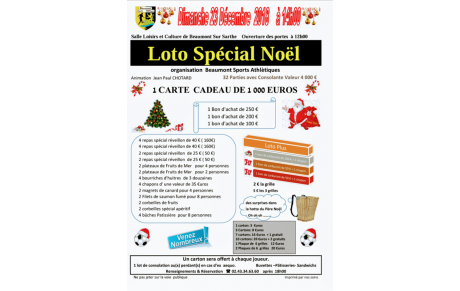 Loto Spécial Noël : Dimanche 23 Décembre 2018 à 14H Salle Loisirs et Culture de Beaumont 
