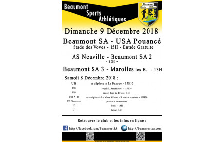 Agenda Sportif  :  8/9 Décembre 2018