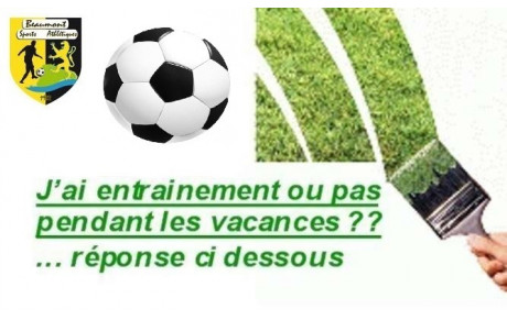 Planning entraînements jeunes vacances scolaires