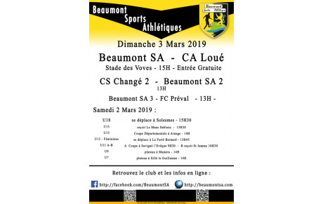 Agenda Sportif  :  2/3 Mars 2019