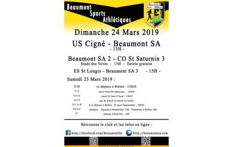 Agenda Sportif : 23/24 Mars 2019