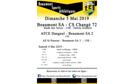 Agenda Sportif  :  4/5 Mai 2019