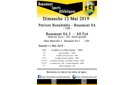 Agenda Sportif  :  11/12 Mai 2019