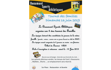 Tournoi des Familles : Dimanche 16 Juin 2019