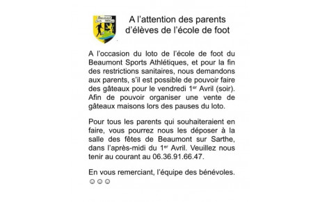 Loto de l'école de foot du Beaumont SA vendredi 1er avril 2022.