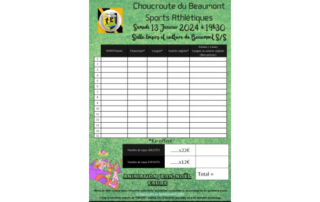 Bulletin d'inscription soirée choucroute