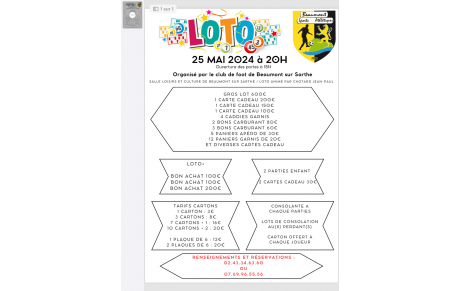 Prochain loto du BSA samedi 25 mai 2024 à 20H