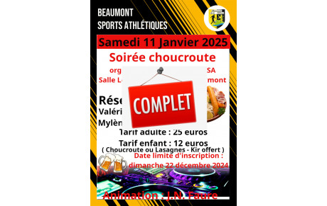 Les inscriptions pour la soirée choucroute sont closes.